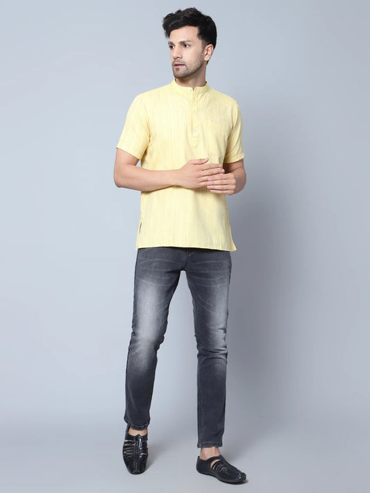 Half Striped Cotton Kurta
