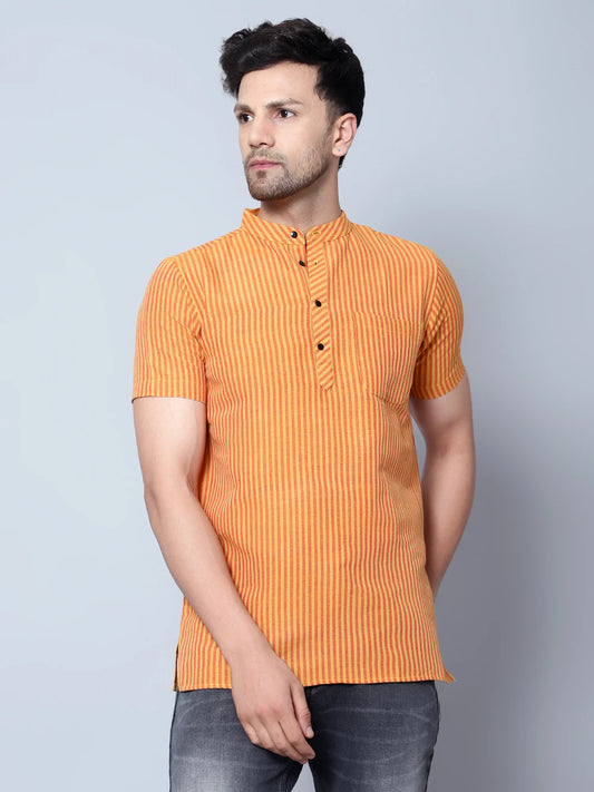 Striped Short Sleeve Cotton Kurta