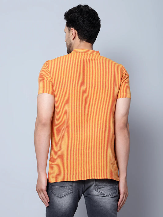 Striped Short Sleeve Cotton Kurta