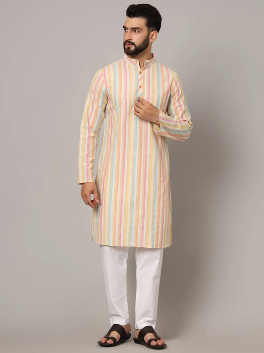 Rainbow Stripes Cotton Kurta