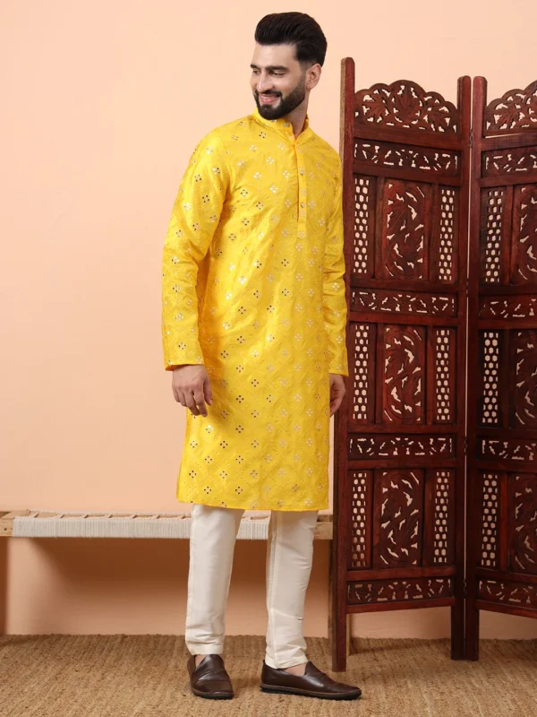 Embroidered Silk Kurta with Mandarin Collar and Floral Design