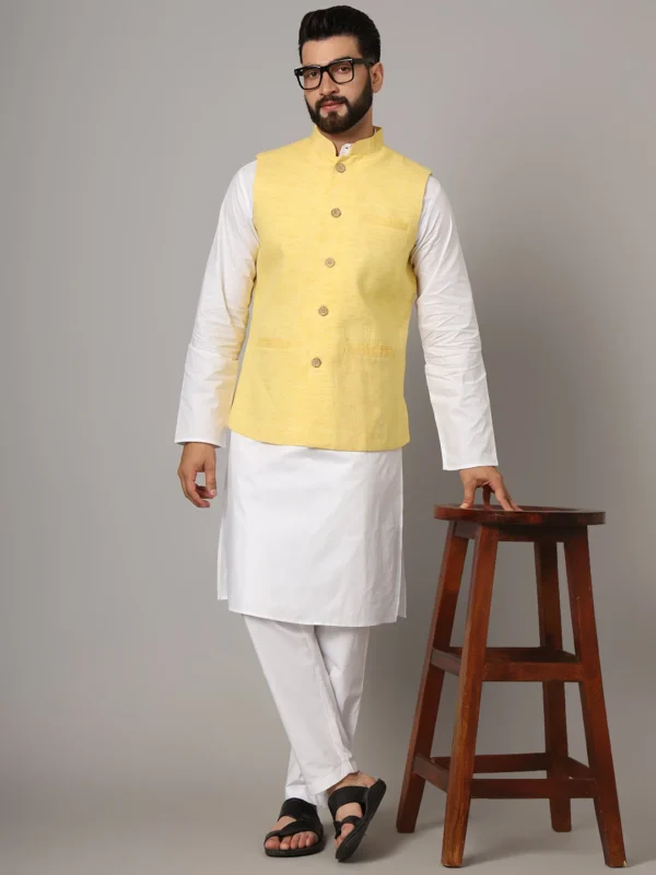 Men's Linen Yellow Nehru Sadri