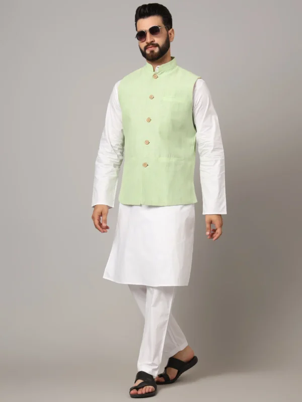 Men's Pastel Green Textured Nehru Jacket | Festive & Ethnic Wear