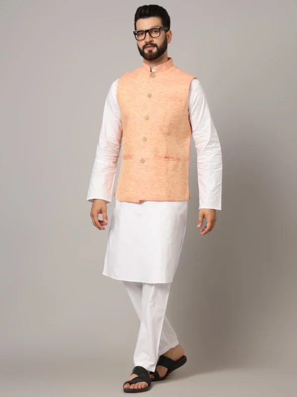 Men's Linen Peach Nehru Sadri
