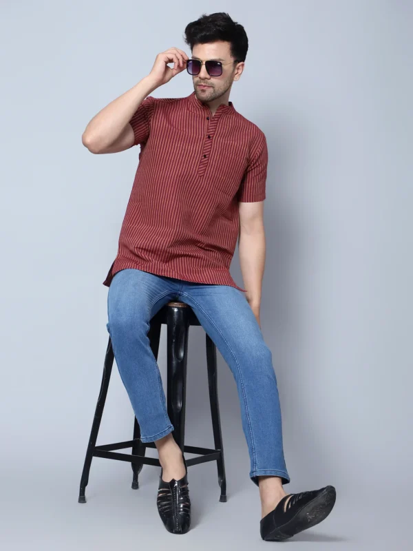 Striped Short Sleeve Cotton Kurta