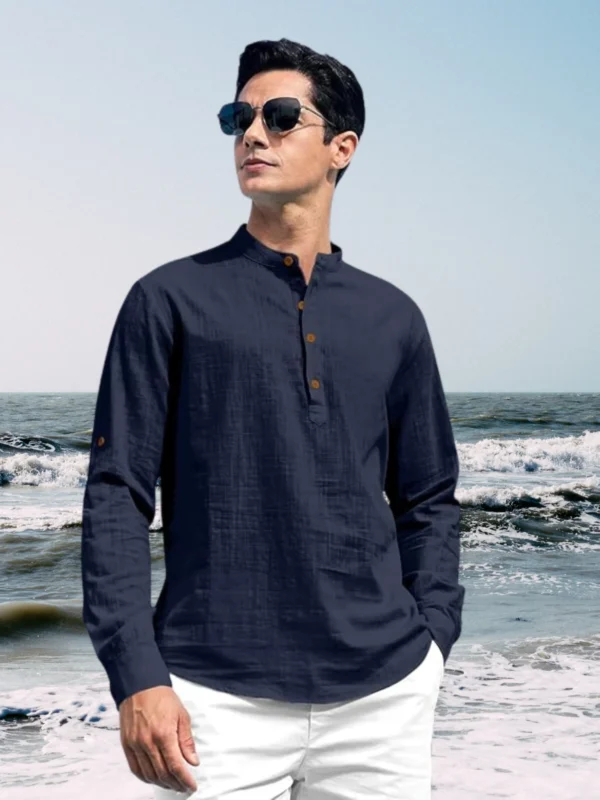 Linen Blend Collar Casual Kurta|Shirt