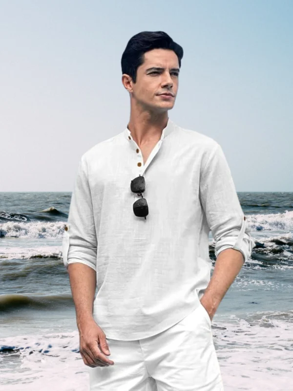 Linen Blend Collar Casual Kurta Shirt