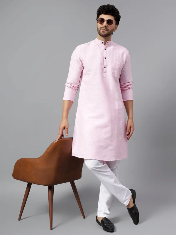 Jacquard Silk Kurta Mandarin Collar
