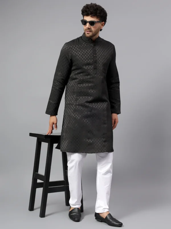 Jacquard Silk Kurta Mandarin Collar