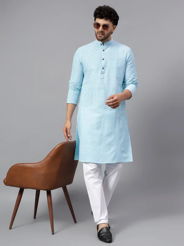 Jacquard Silk Kurta Mandarin Collar