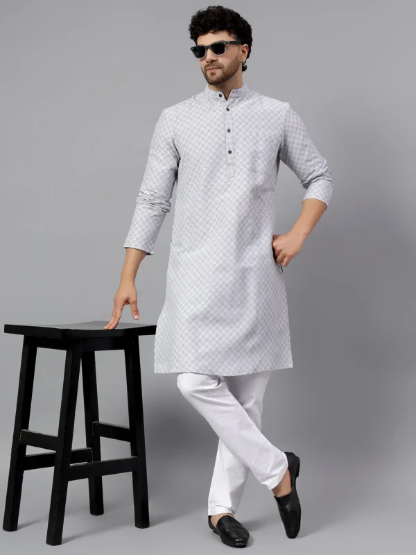 Jacquard Silk Kurta Mandarin Collar
