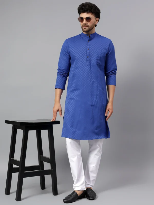Jacquard Silk Kurta Mandarin Collar