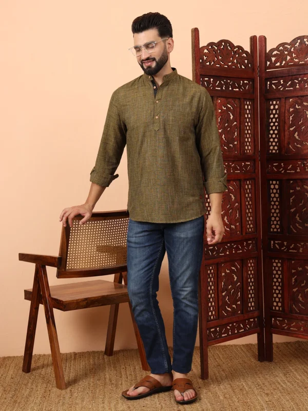 Mehdi Green Cotton Khadi Kurta