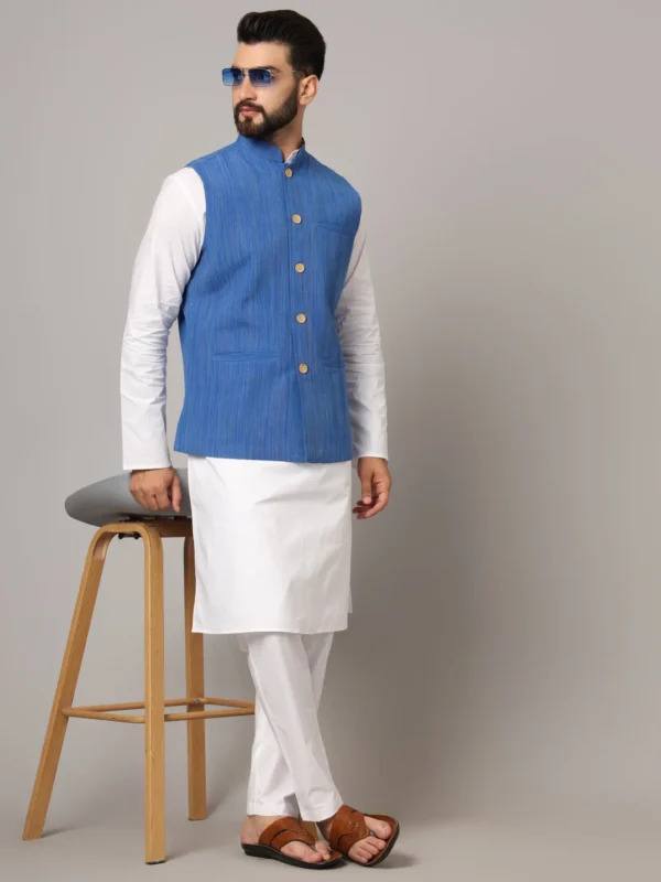 Blue Textured Nehru Jacket