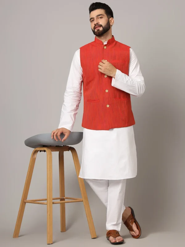 Red Textured Nehru Jacket