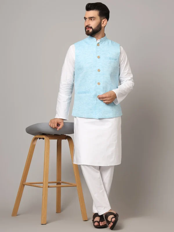 Linen Blue Nehru Sadri
